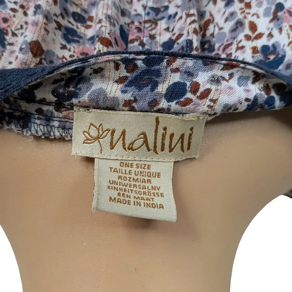 Nalini Anthropologie Blue Floral Kimono Top One Size OS Crochet Lace Tassel Boho